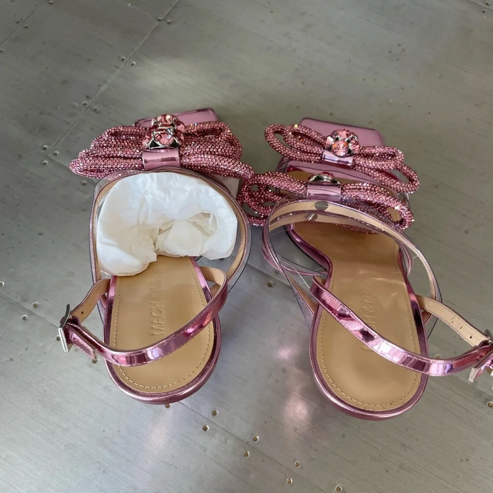 Mach and Mach triple bow pink metallic pump crystal sandal sz 39